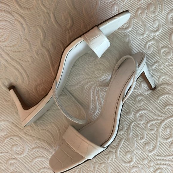 ZARA White 100% Leather Croco Kitten Heel Sandals 40 9 Worn Once - Picture 2 of 6